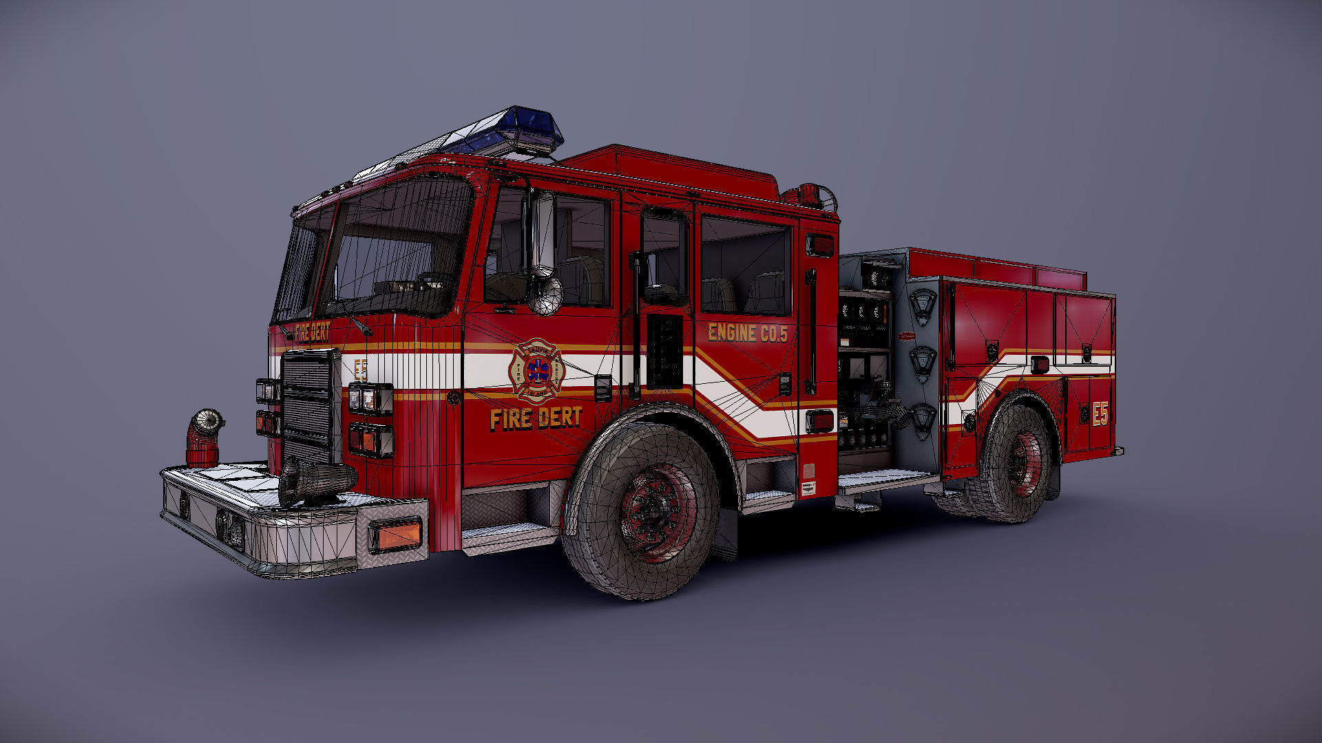 Generic fire truck Low-poly 3D model_26