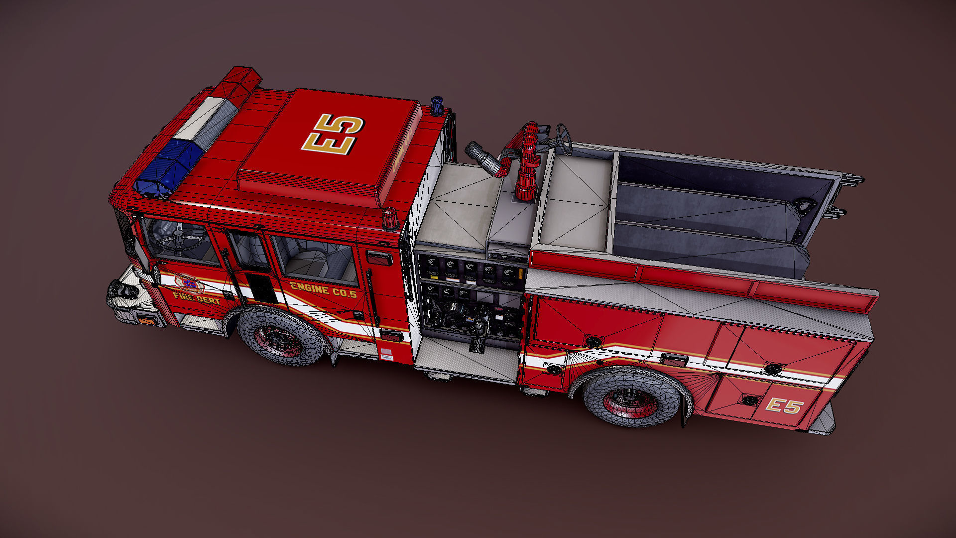 Generic fire truck Low-poly 3D model_28
