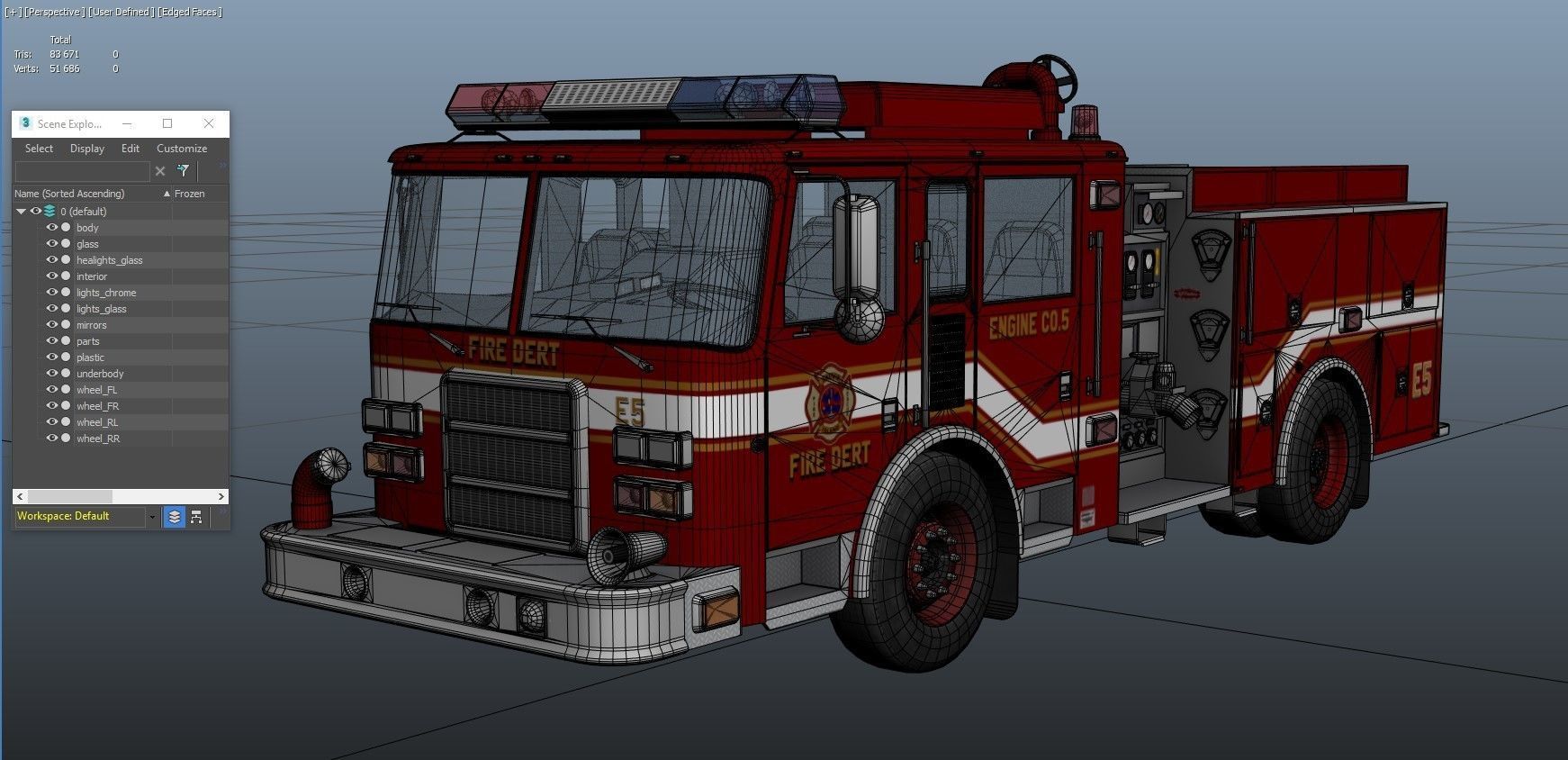 Generic fire truck Low-poly 3D model_39