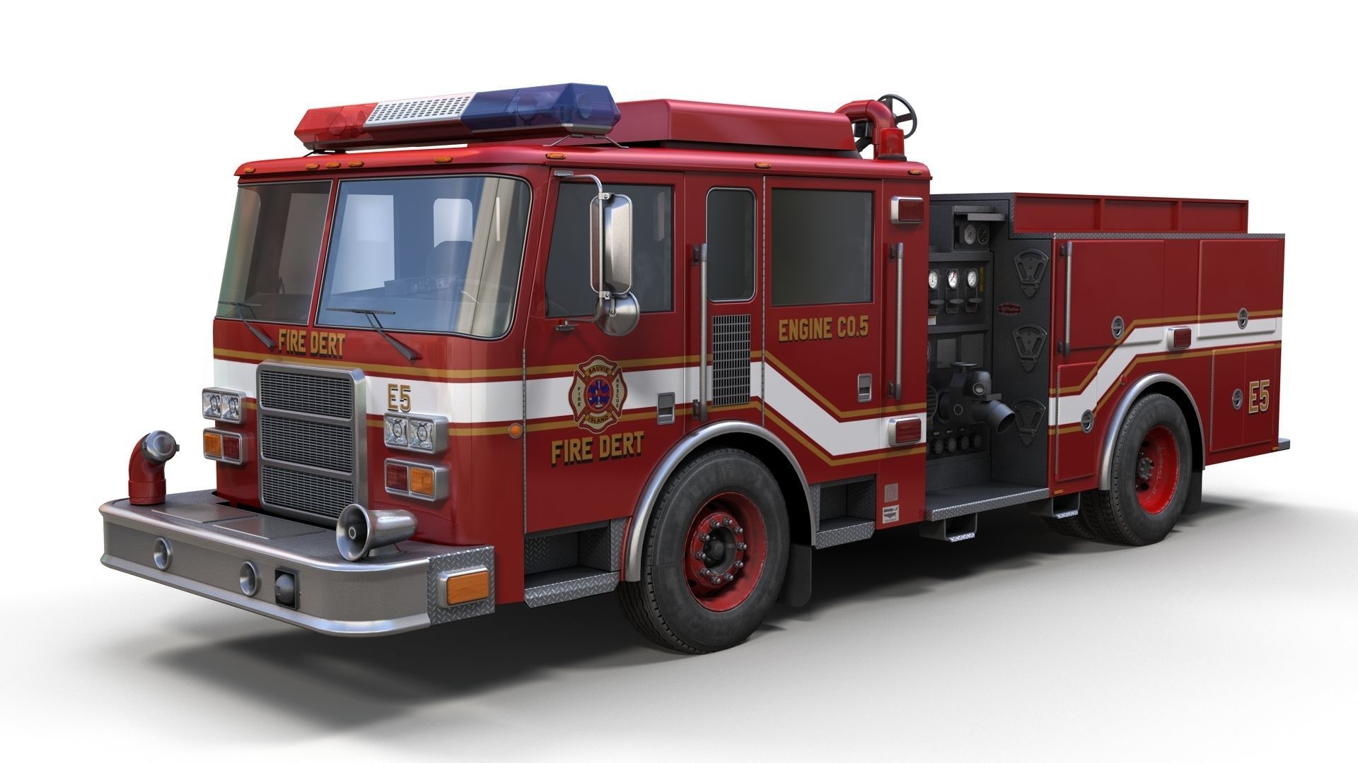 Generic fire truck Low-poly 3D model_1