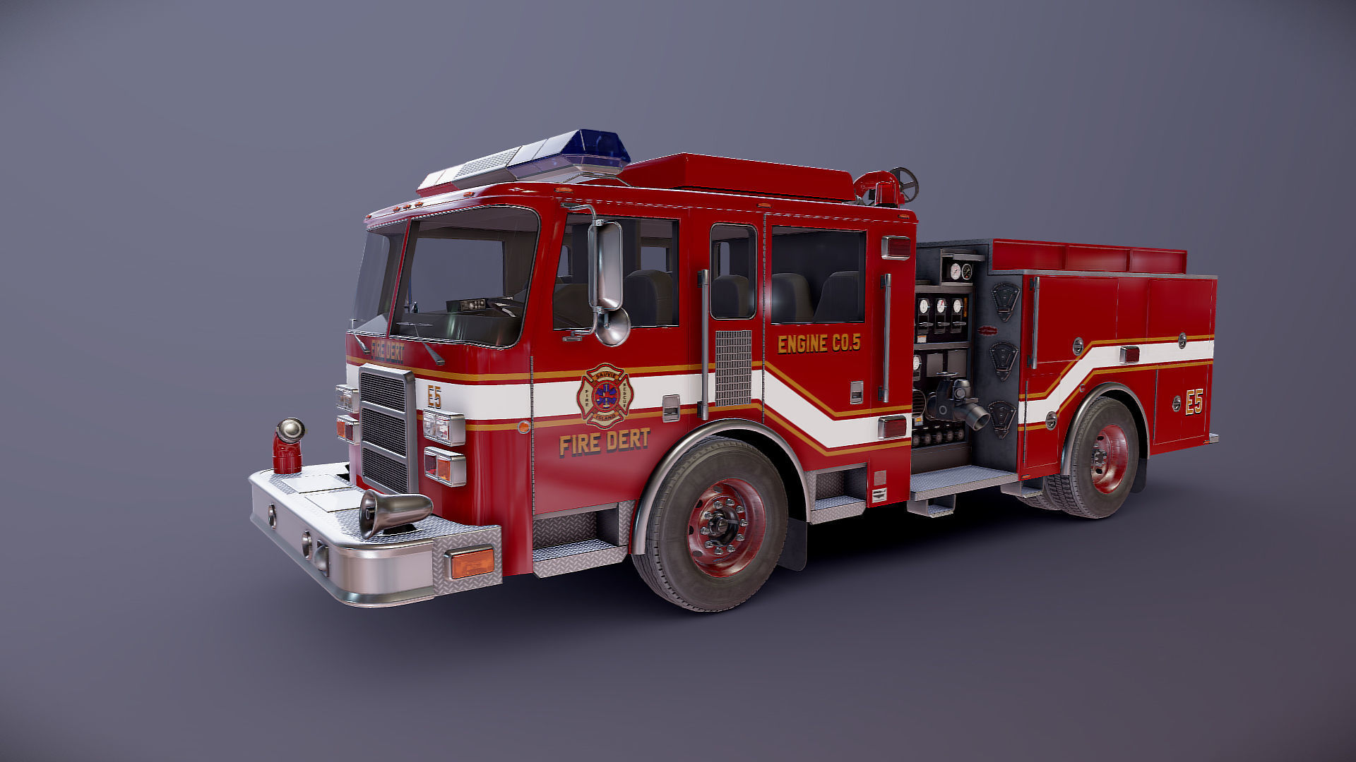 Generic fire truck Low-poly 3D model_17
