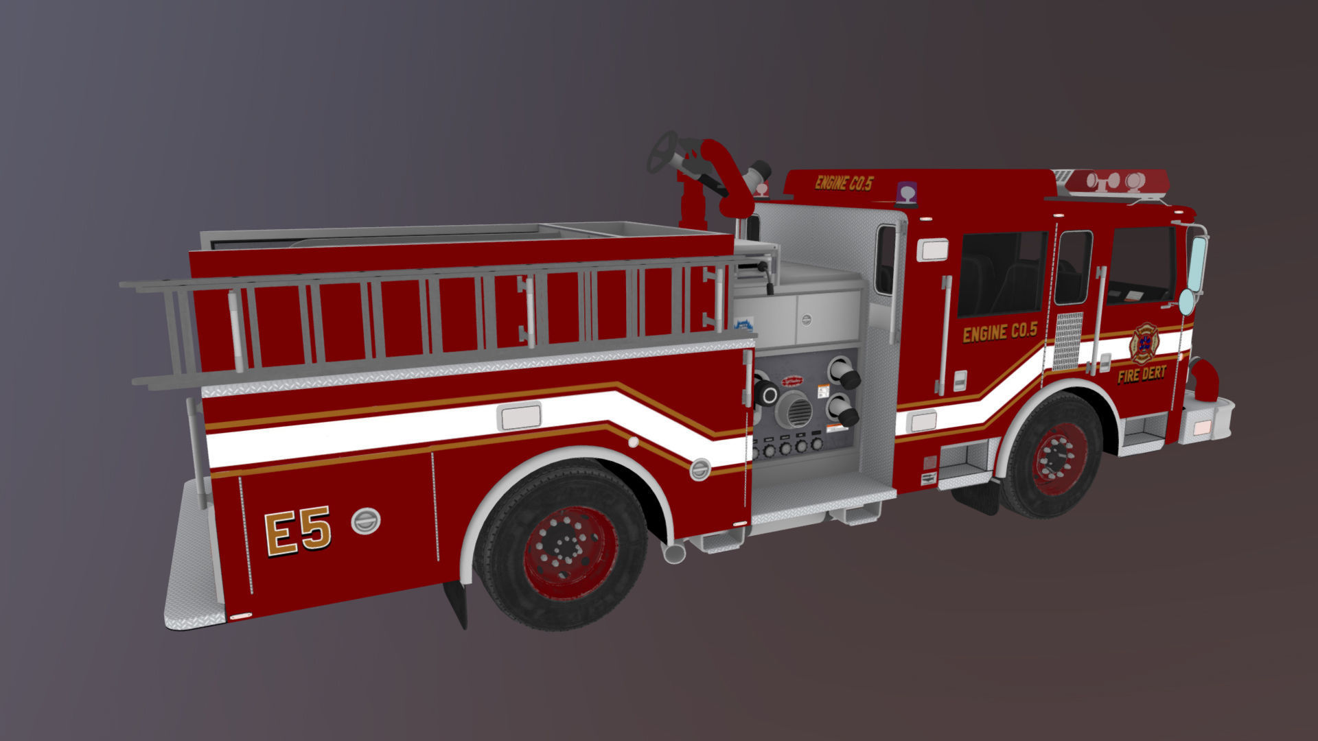 Generic fire truck Low-poly 3D model_36