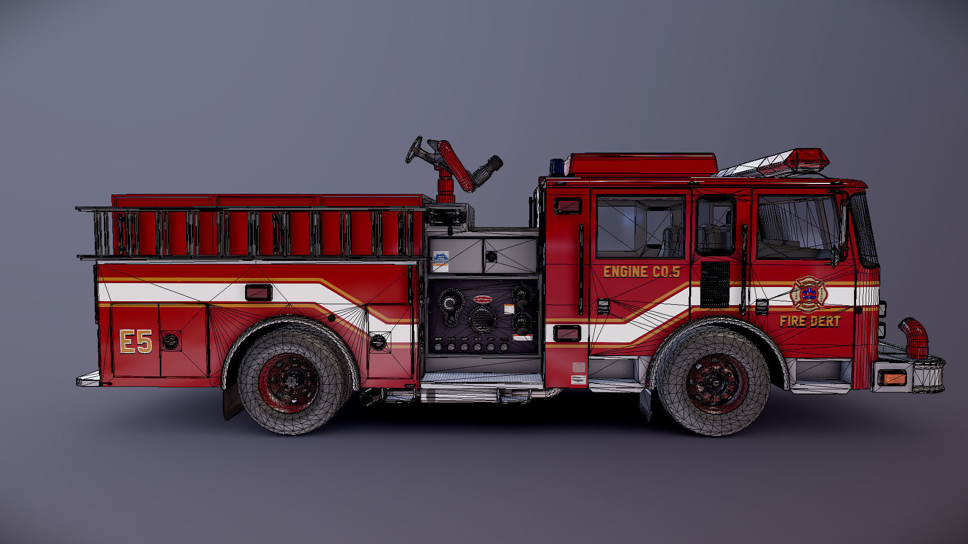 Generic fire truck Low-poly 3D model_27