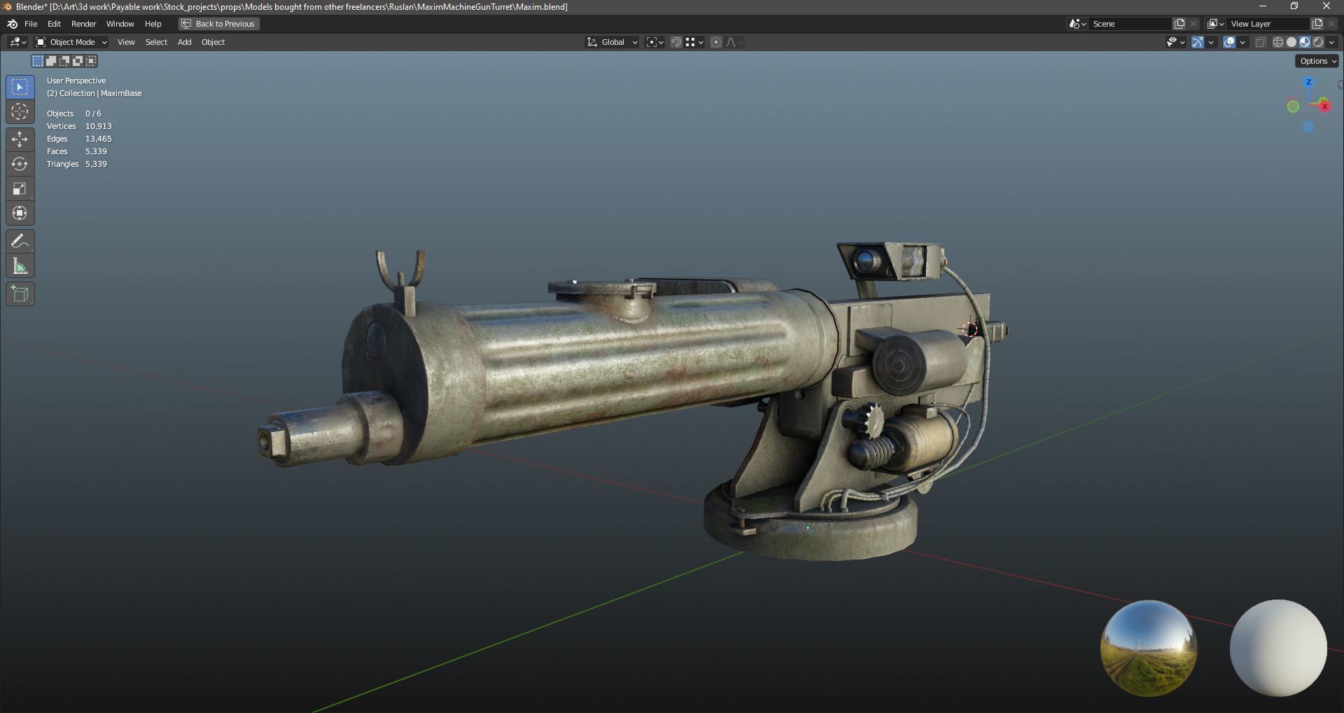 Machinegun  post-apocalypse turret Maxim  da1 rf1 Low-poly 3D model_18