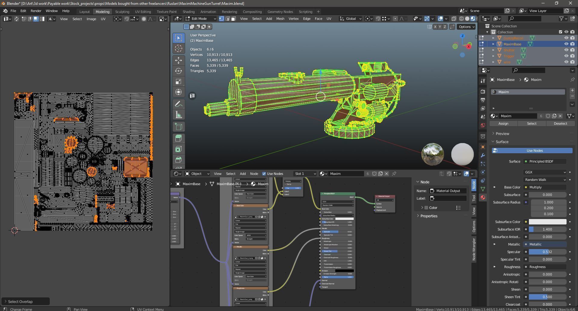 Machinegun  post-apocalypse turret Maxim  da1 rf1 Low-poly 3D model_17