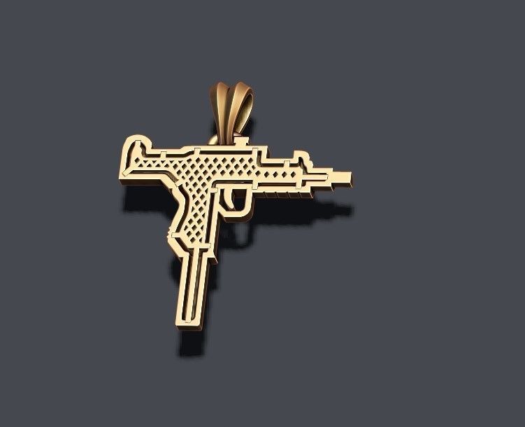 automat gun pendant 3D print model_3