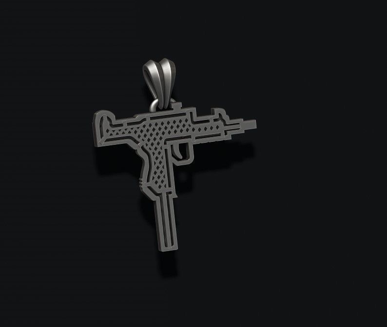 automat gun pendant 3D print model_5