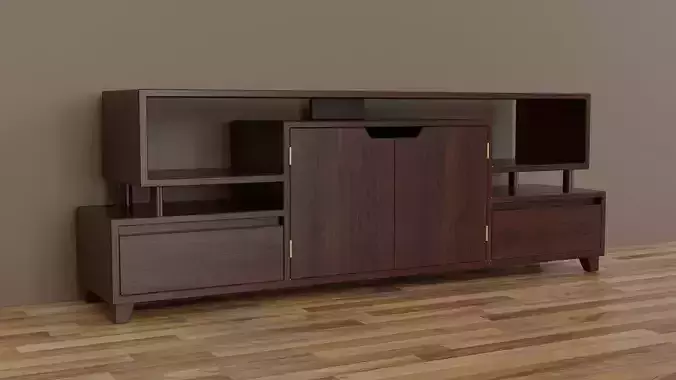 Wooden stand for multimedia 1 Low-poly 3D model