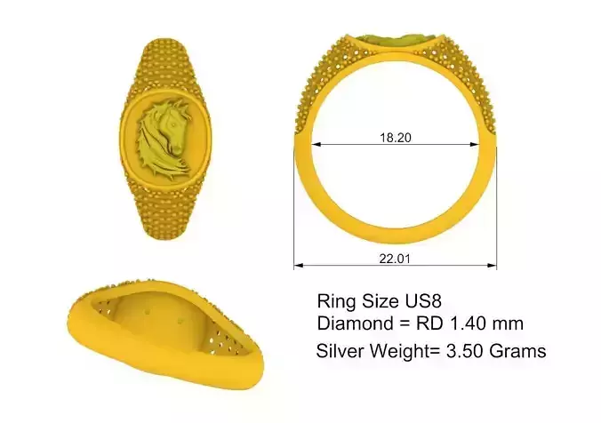 Horse Engraved Diamond Ring