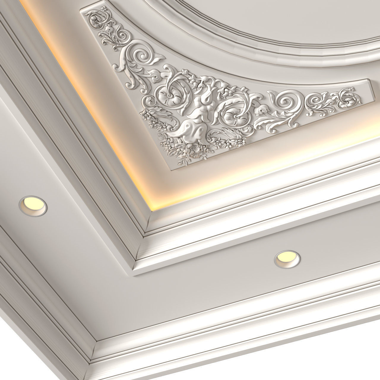 Ceiling coffered with lighting in a classic style 3D model_4