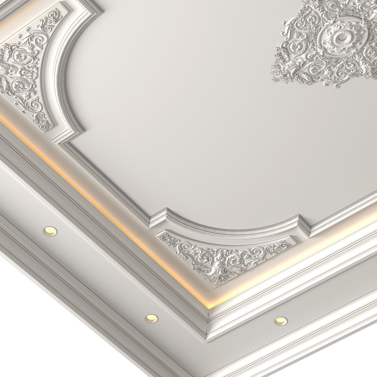 Ceiling coffered with lighting in a classic style 3D model_5