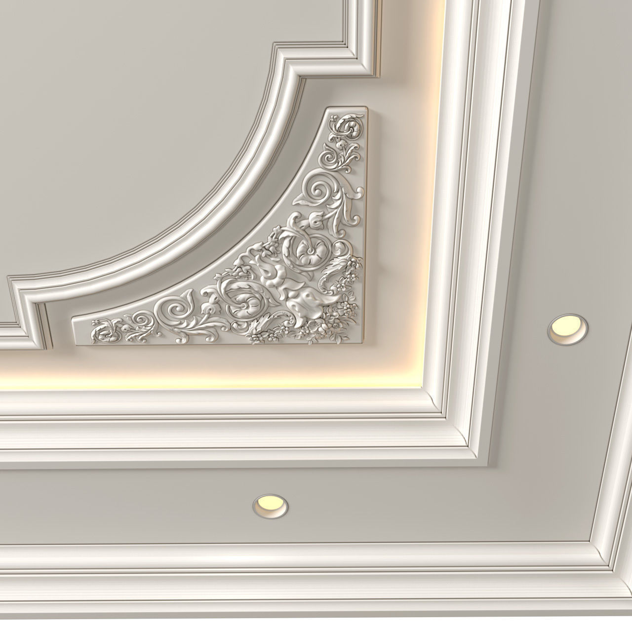 Ceiling coffered with lighting in a classic style 3D model_3