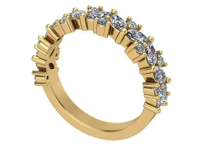 Marquise and Round Cut Diamond Gold Wedding Band