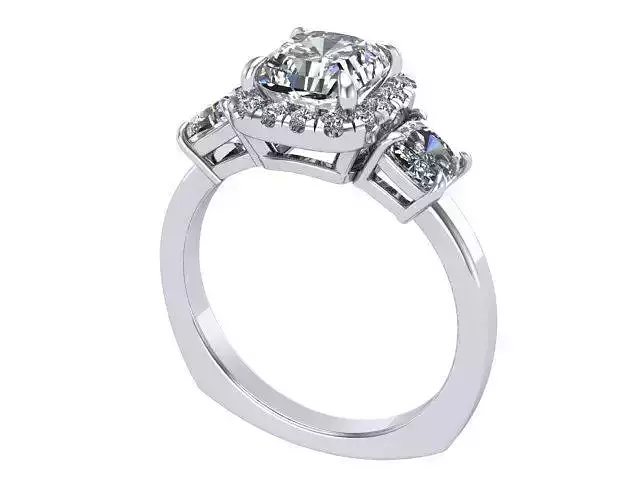 Cushion Square Three Stone Diamond Ring