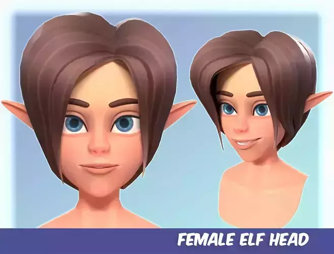 Female Elf Head - rigged Low-poly 3D model