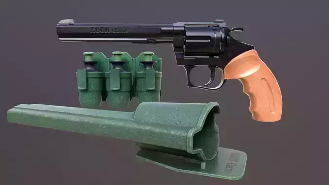 Rook Classic Revolver Bluing with Bandolier and Speedloader Low-poly 3D model