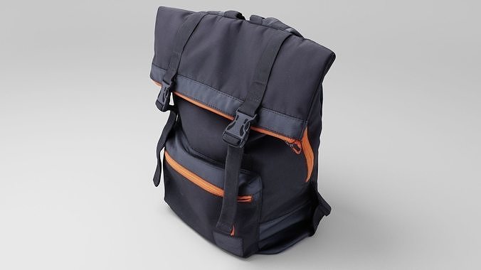 Black and orange urban backpack for bag luggage 3D model