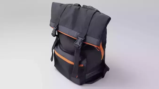 Black and orange urban backpack for bag luggage 3D model