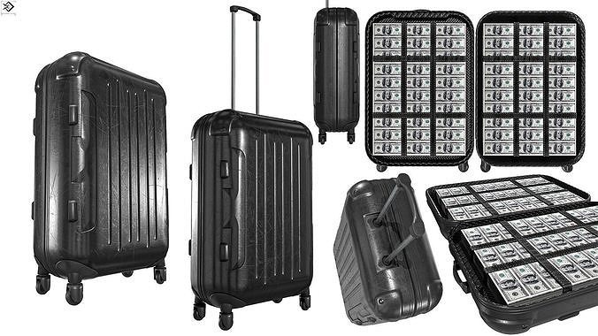 Rolling Travel Suitcase  With Money Low-poly 3D model