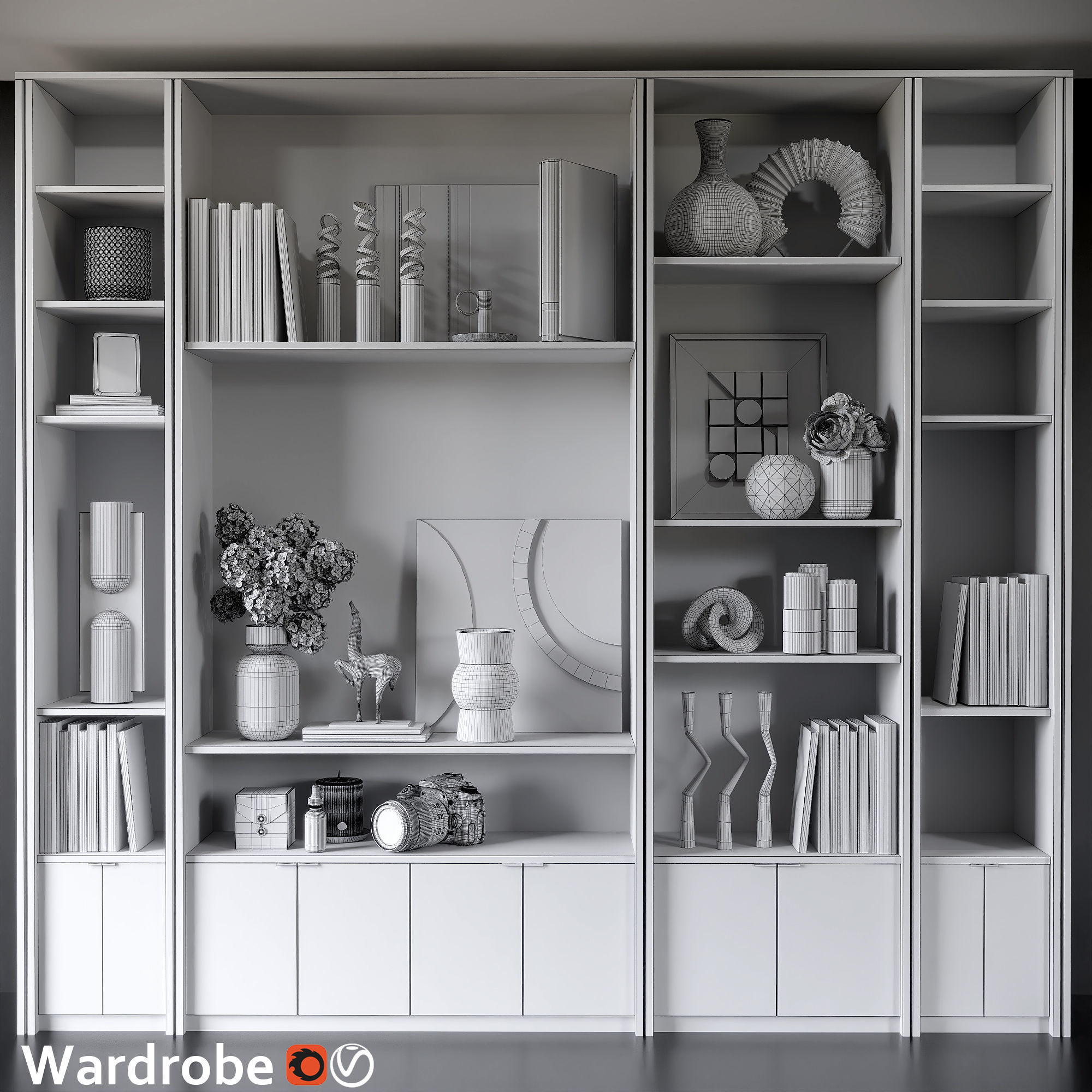 wardrobe bookcases for living room 3D model_4