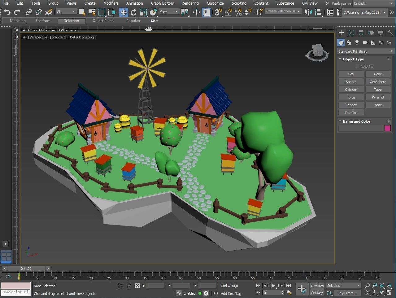 island 7 with houses and windmill Low-poly 3D model_6