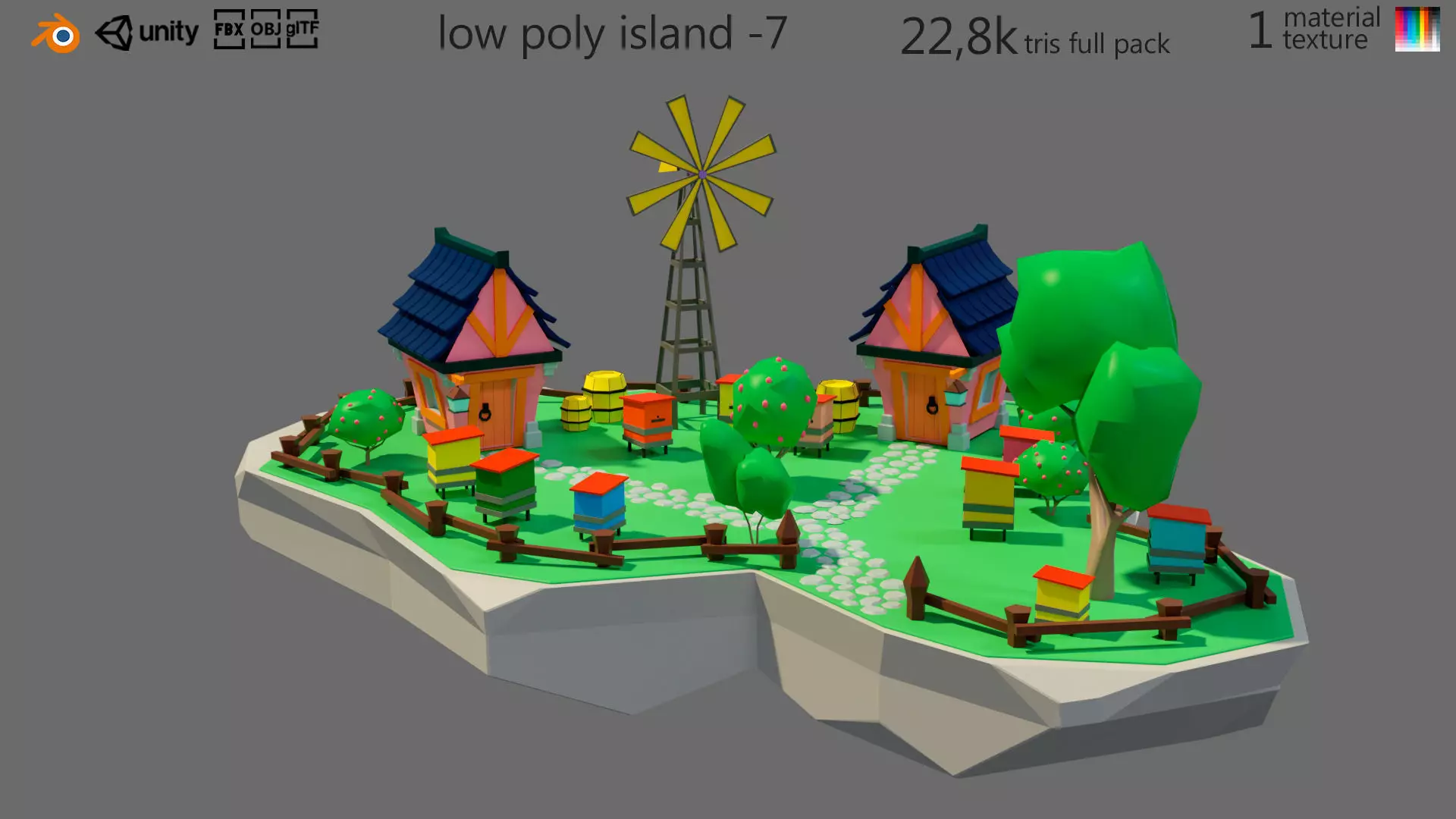 island 7 with houses and windmill Low-poly 3D model_0