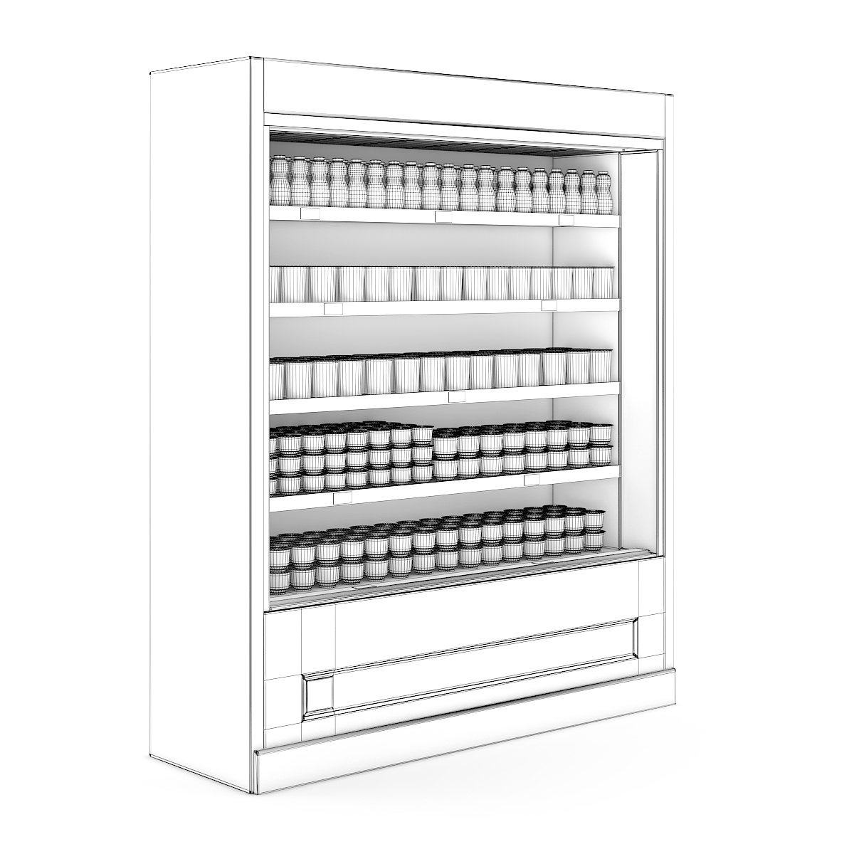 Refrigerator display of cans on shelf 3D model_2