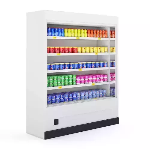 Refrigerator display of cans on shelf