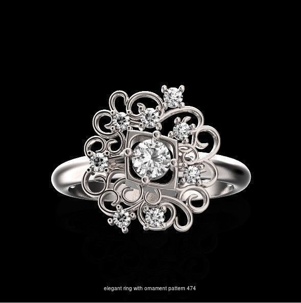 elegant set earrings and ring with ornament pattern 474 3D Model Collection_5