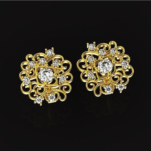 elegant set earrings and ring with ornament pattern 474 3D Model Collection_27