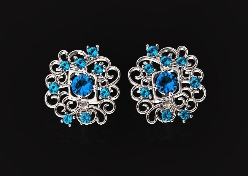 elegant set earrings and ring with ornament pattern 474 3D Model Collection_50