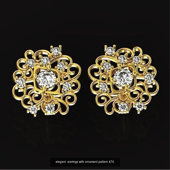 elegant set earrings and ring with ornament pattern 474 3D Model Collection_4