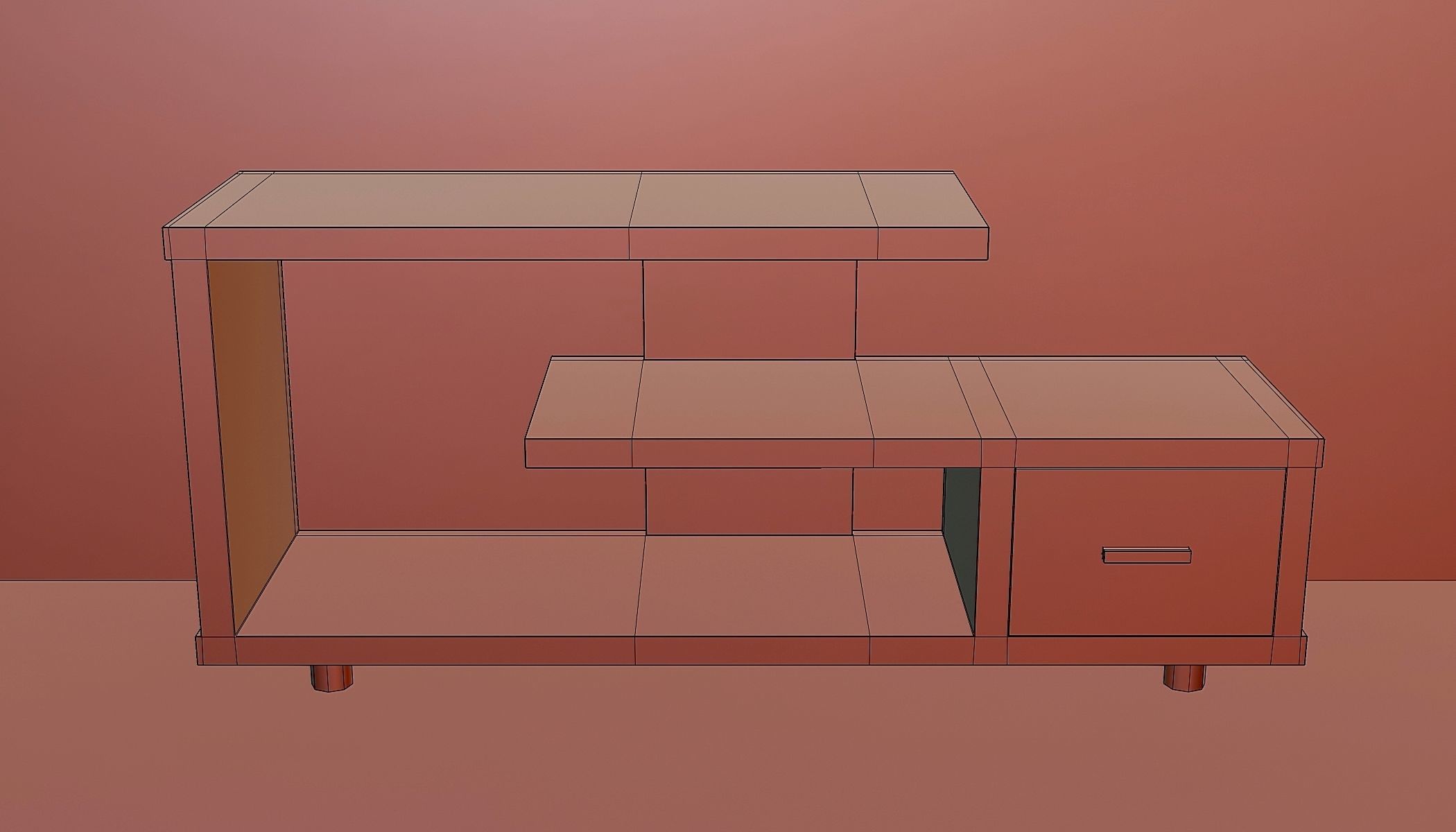 Wooden stand for multimedia 2 Low-poly 3D model_5