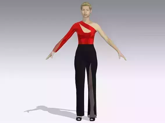 JUMPSUIT  COLOR SATIN RED MATTE BLACK ASYMETRIC 3D model