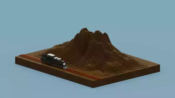 Voxel Train and Mountain