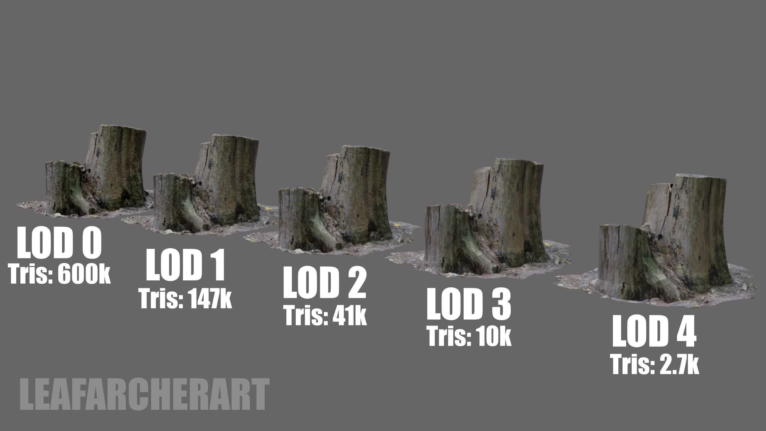 Rotting Tree Stumps - Photoscan 3D Model - Varying LOD Free low-poly 3D model_7
