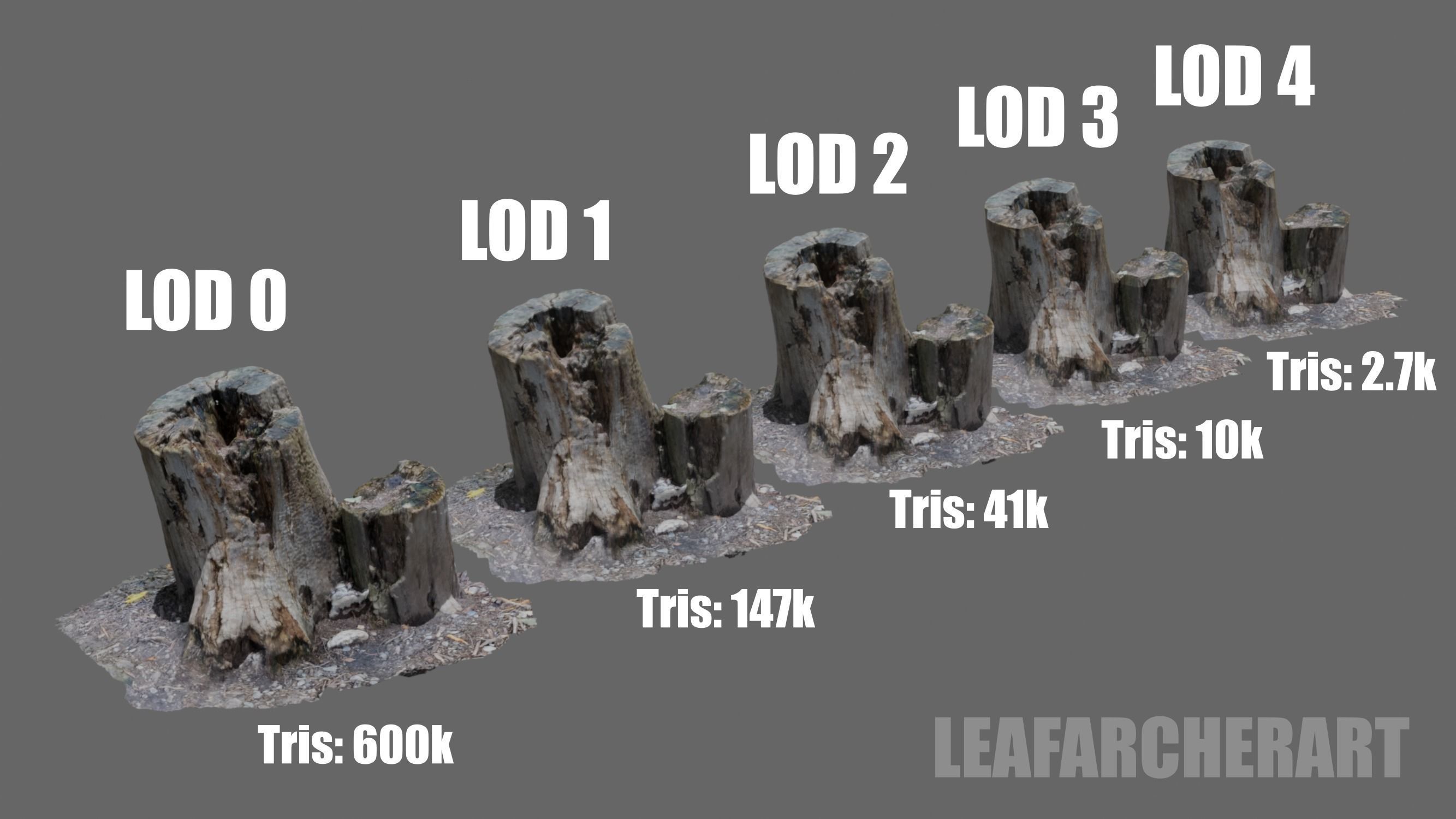 Rotting Tree Stumps - Photoscan 3D Model - Varying LOD Free low-poly 3D model_6