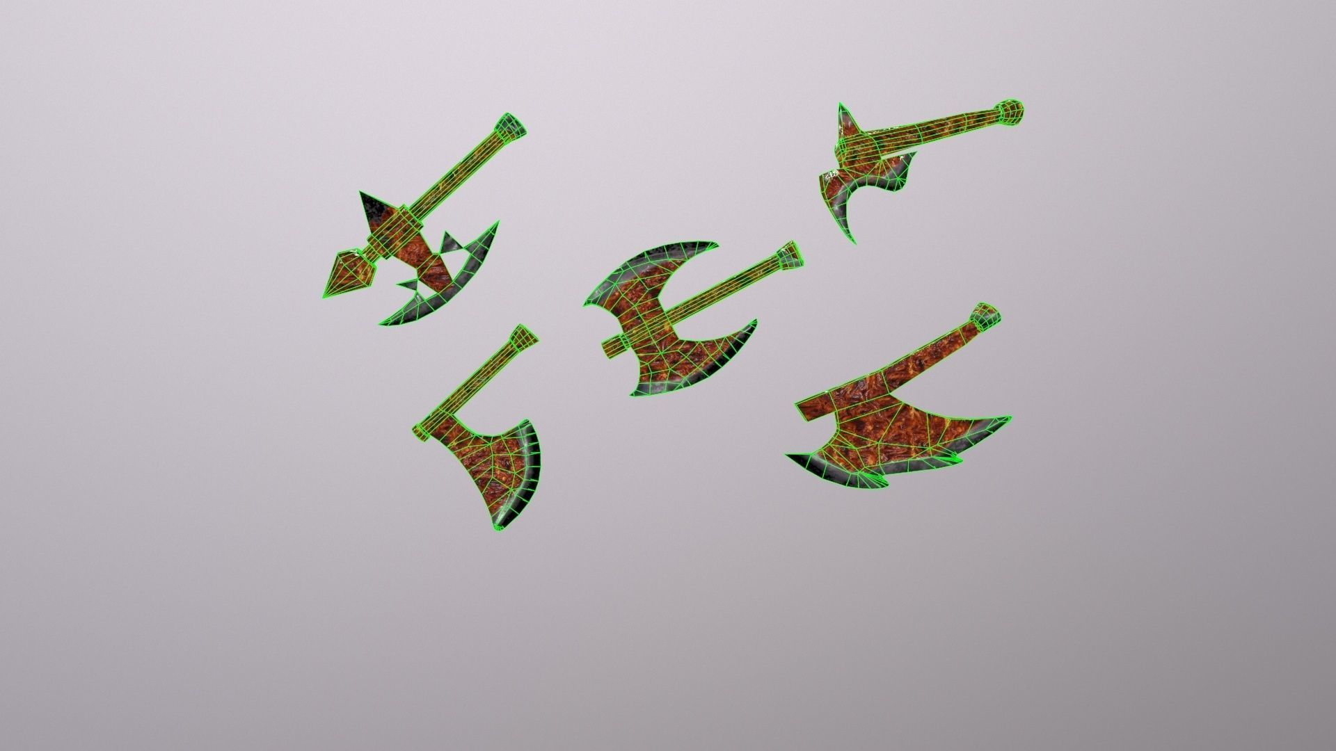 Thin Zombie With Axe Low-poly 3D model_7