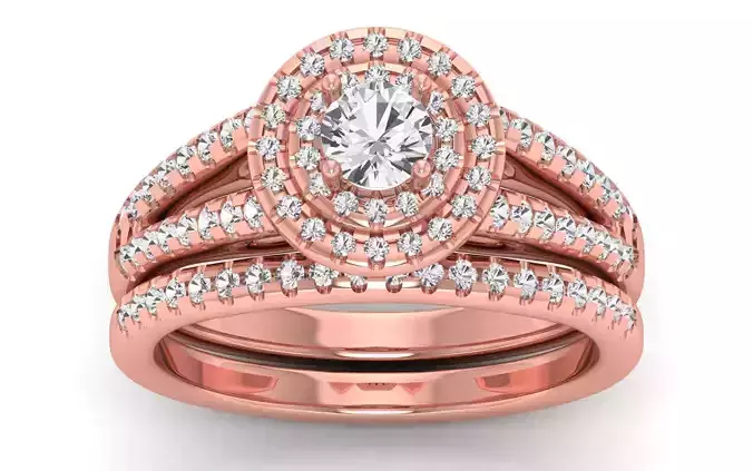 Solitaire Wedding Engagement Women Three Band Ring Set