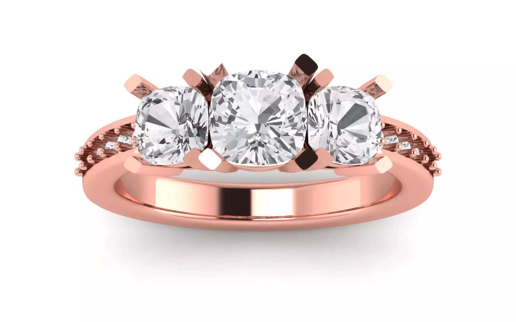 Three Stone Princess Ring Wedding Engagement Women Ring 3D print model