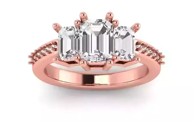 Three Stone Princess Ring Wedding Engagement Women Ring 3D print model