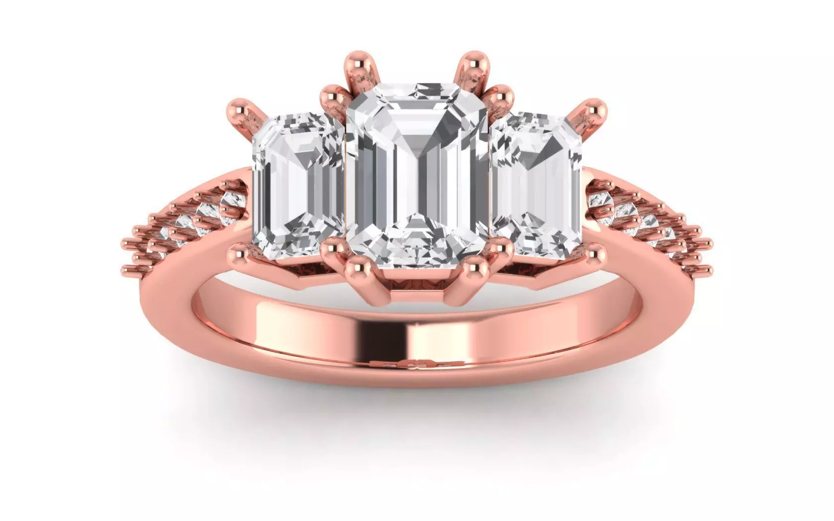 Three Stone Princess Ring Wedding Engagement Women Ring 3D print model