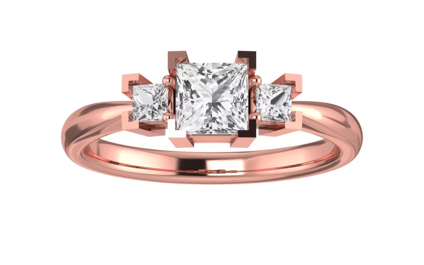 Three Stone Princess Ring Wedding Engagement Women Ring 3D print model
