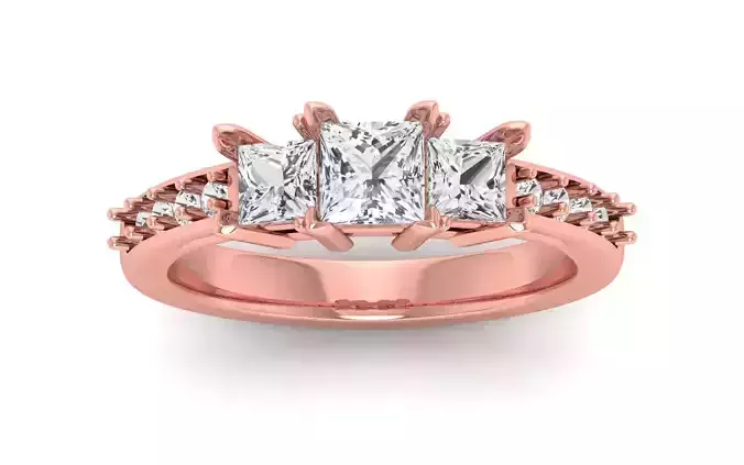 Three Stone Princess Ring Wedding Engagement Women Ring 3D print model