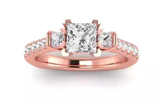 Three Stone Princess Ring Wedding Engagement Women Ring 3D print model