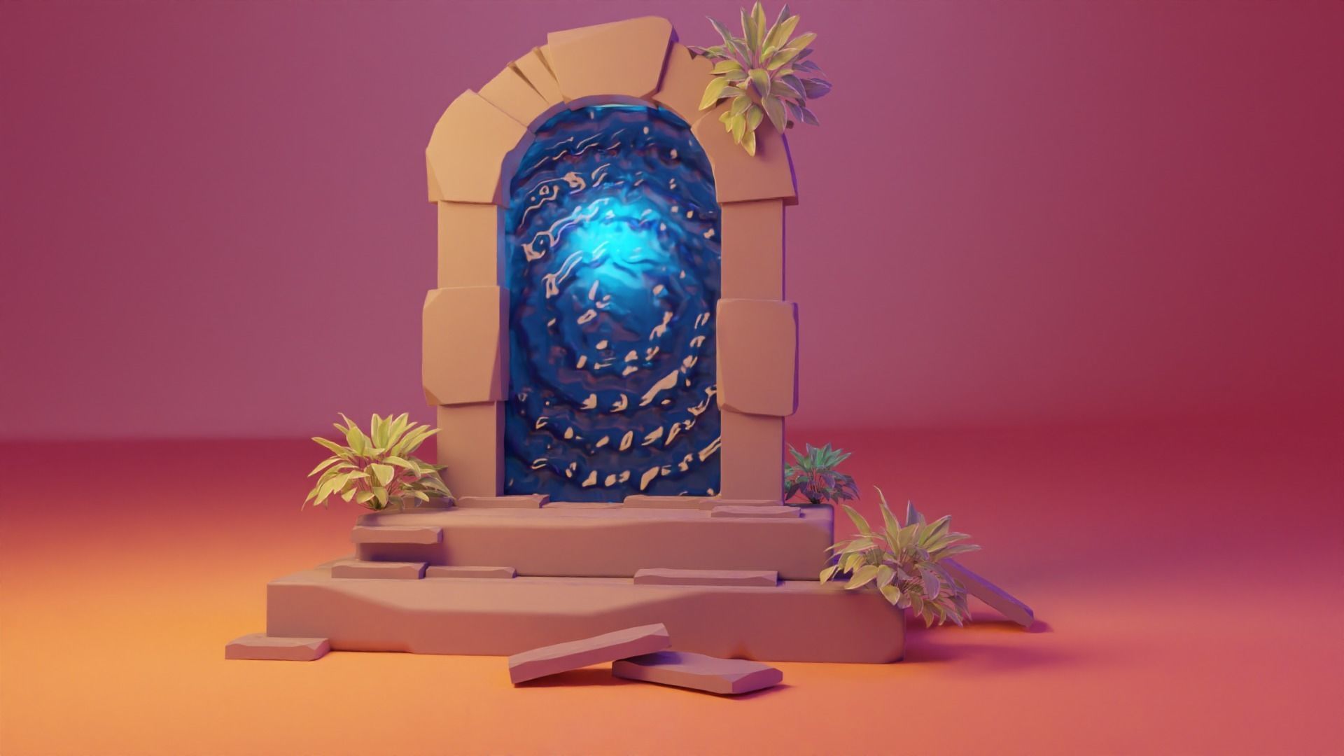 low-poly 3D model door with light in it Texture_1