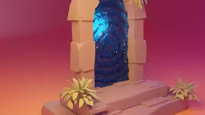 low-poly 3D model door with light in it