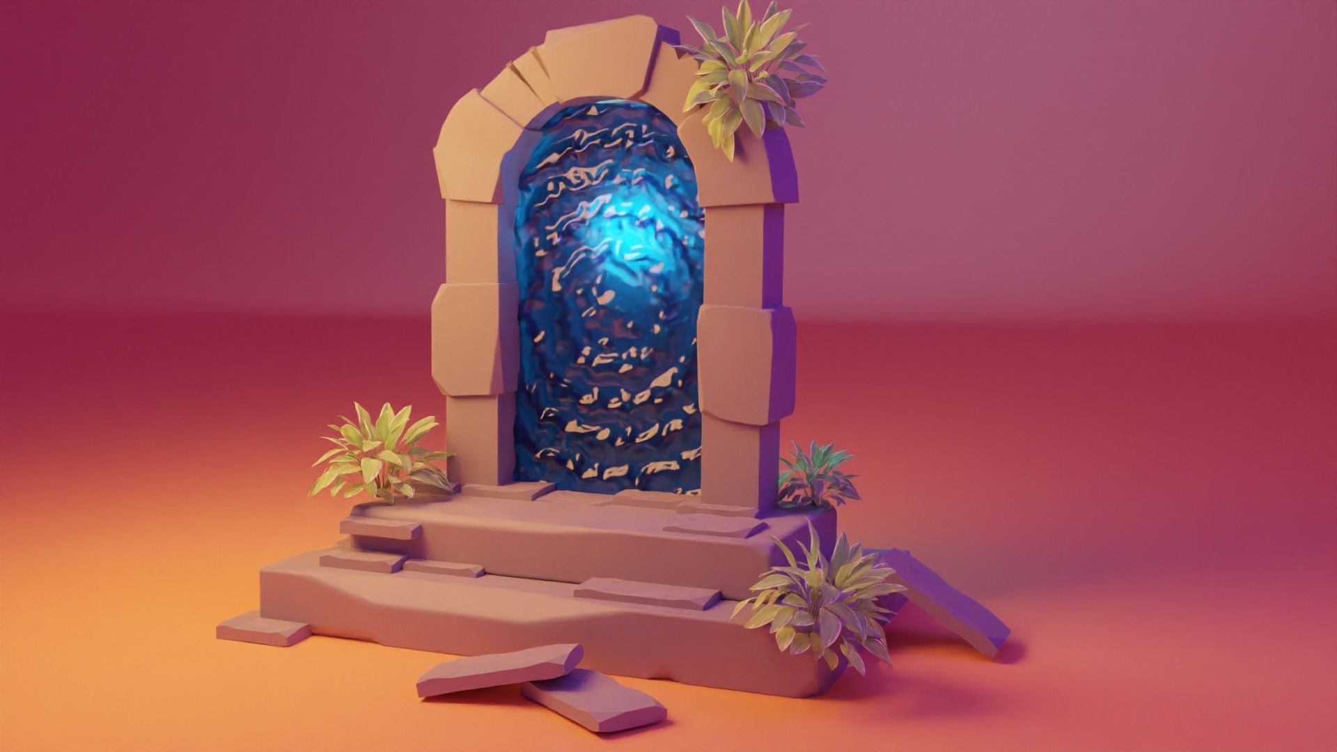 low-poly 3D model door with light in it Texture_2