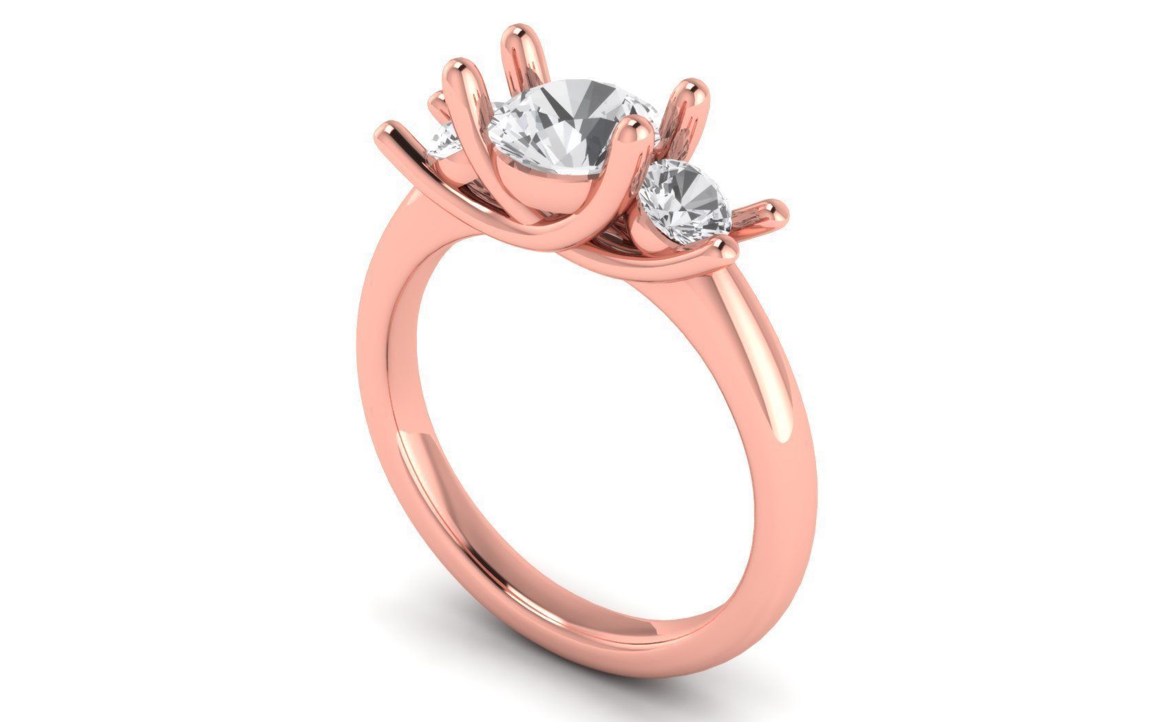 Three Stone Ring Wedding Engagement Women Ring 3D print model_2