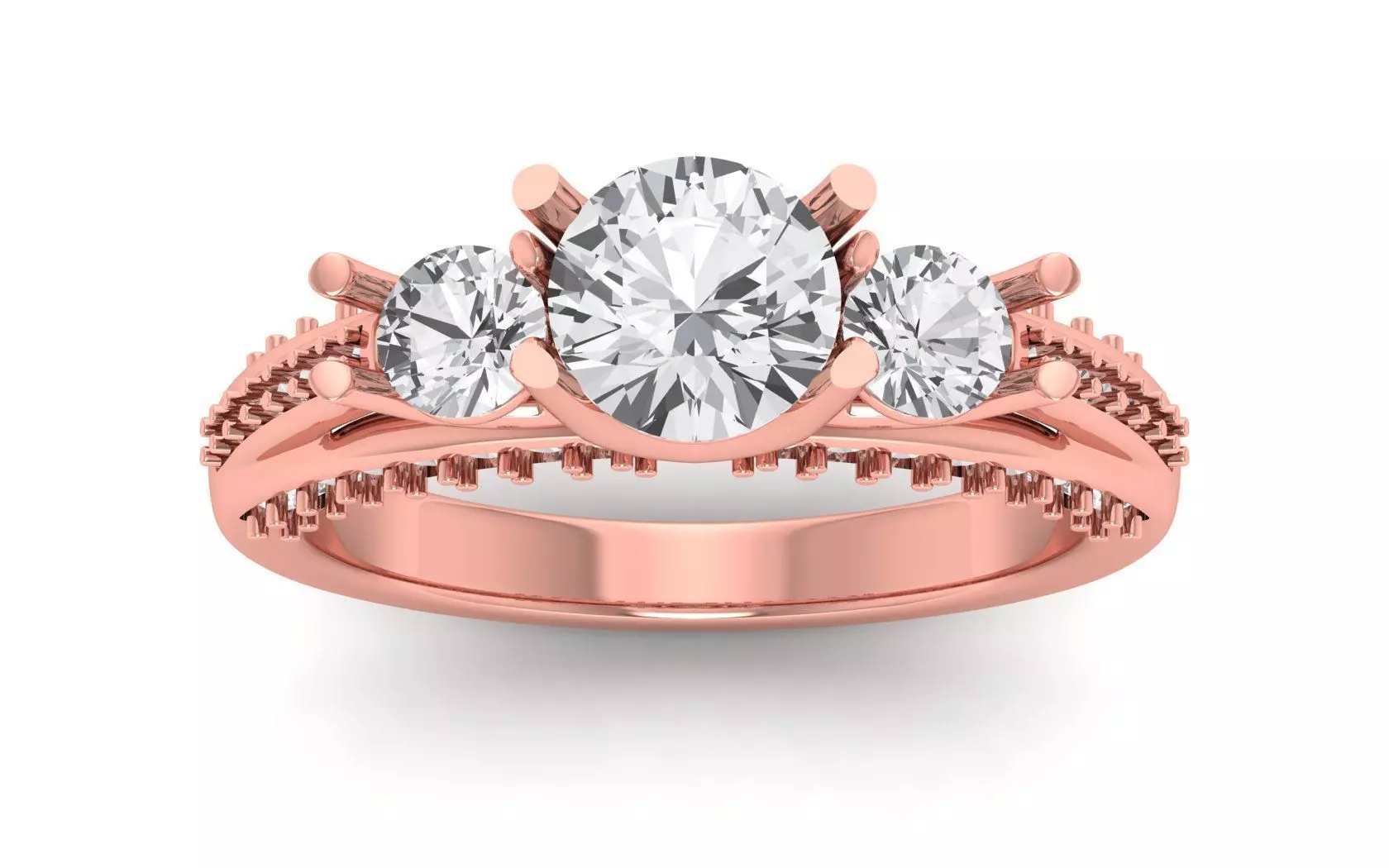 Three Stone Ring Wedding Engagement Women Ring 3D print model_0